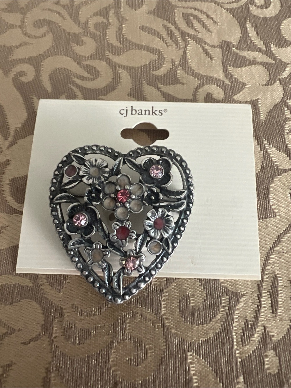 CJ Banks Heart Shaped Brooch Floral Accessory Fashion